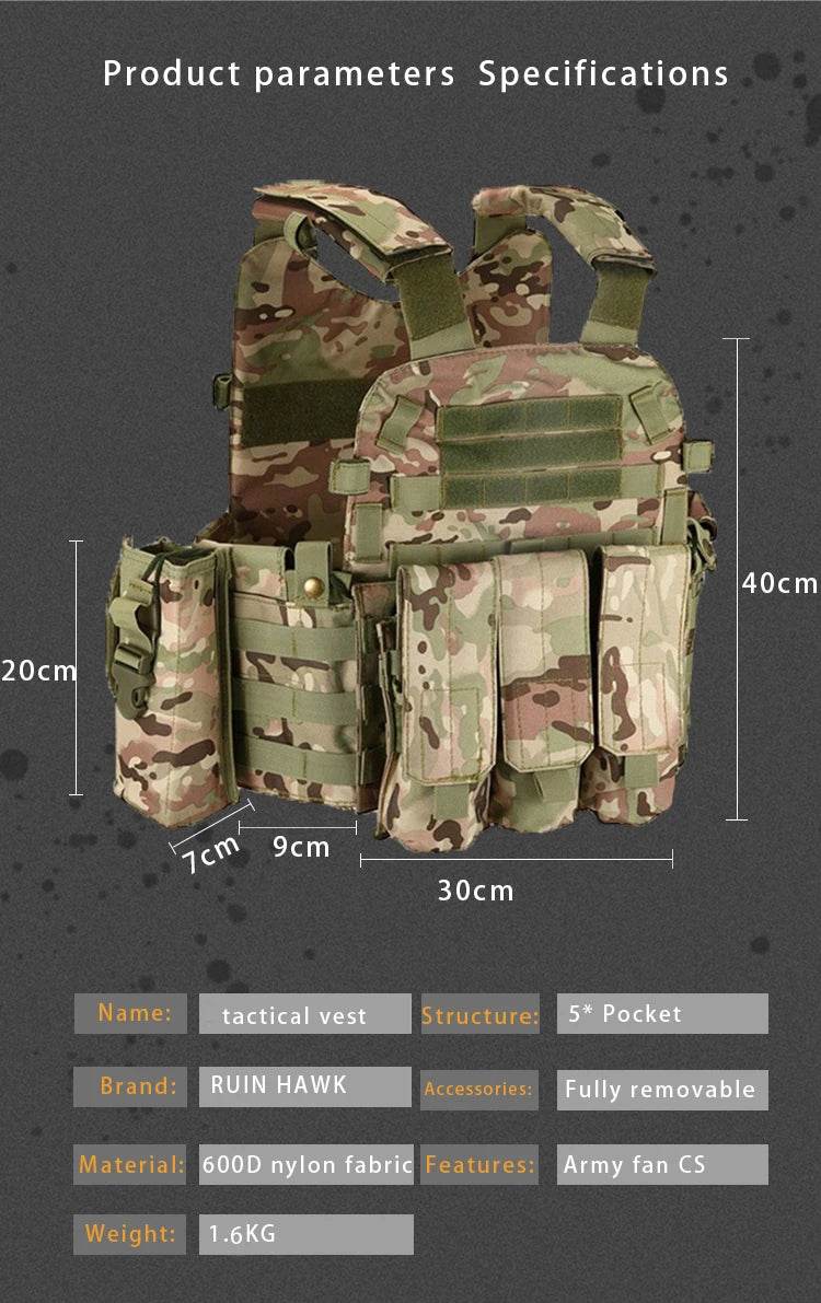 6094 Military Combat Army Wargame VestNylon Pouch Molle Gear Tactical Vest Body Armor Hunting Plate Carrier Airsoft Accessorie