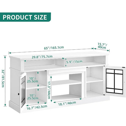 TV Stand for 75/65 Inch TVs with Adjustable Shelves and Glass Doors, Modern Entertainment Center TV Media Console Table