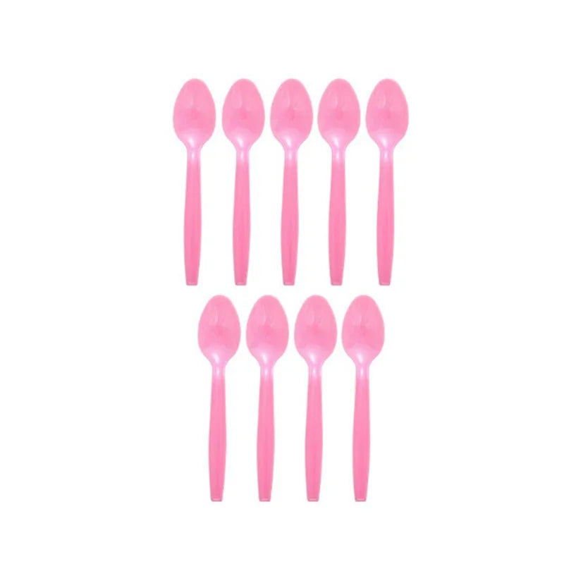 10pcs/Set green golden Pink Disposable Tableware Plastic Knife Fork Spoon Birthday Decor Kids Adults Wedding Party Supplies