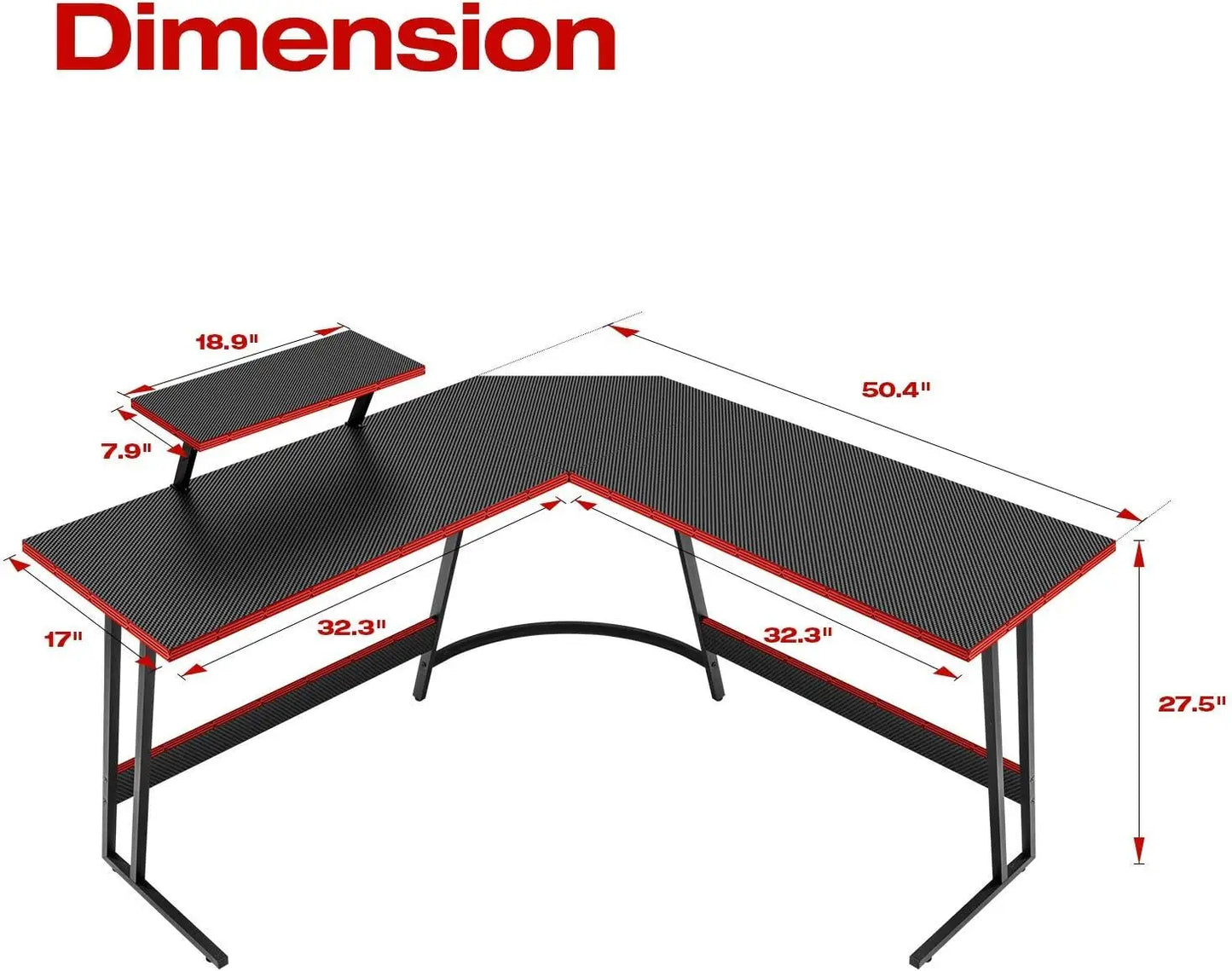 L Shaped Gaming Desk Computer Corner Desk PC Gaming Desk Table with Large Monitor Riser Stand for Home Office