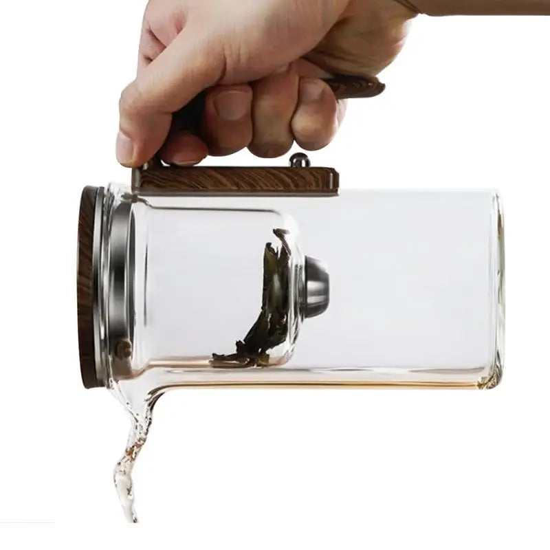 Water Separation Inner Container Teapot One Click Magnetic SwitchTea Separation Filtration Glass Tea Pot Wood Handle Tea