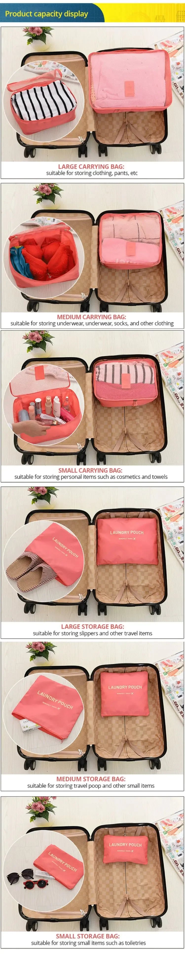 Large capacity travel storage bag six piece set storage bag multifunctional Korean clothing storage bag six piece set