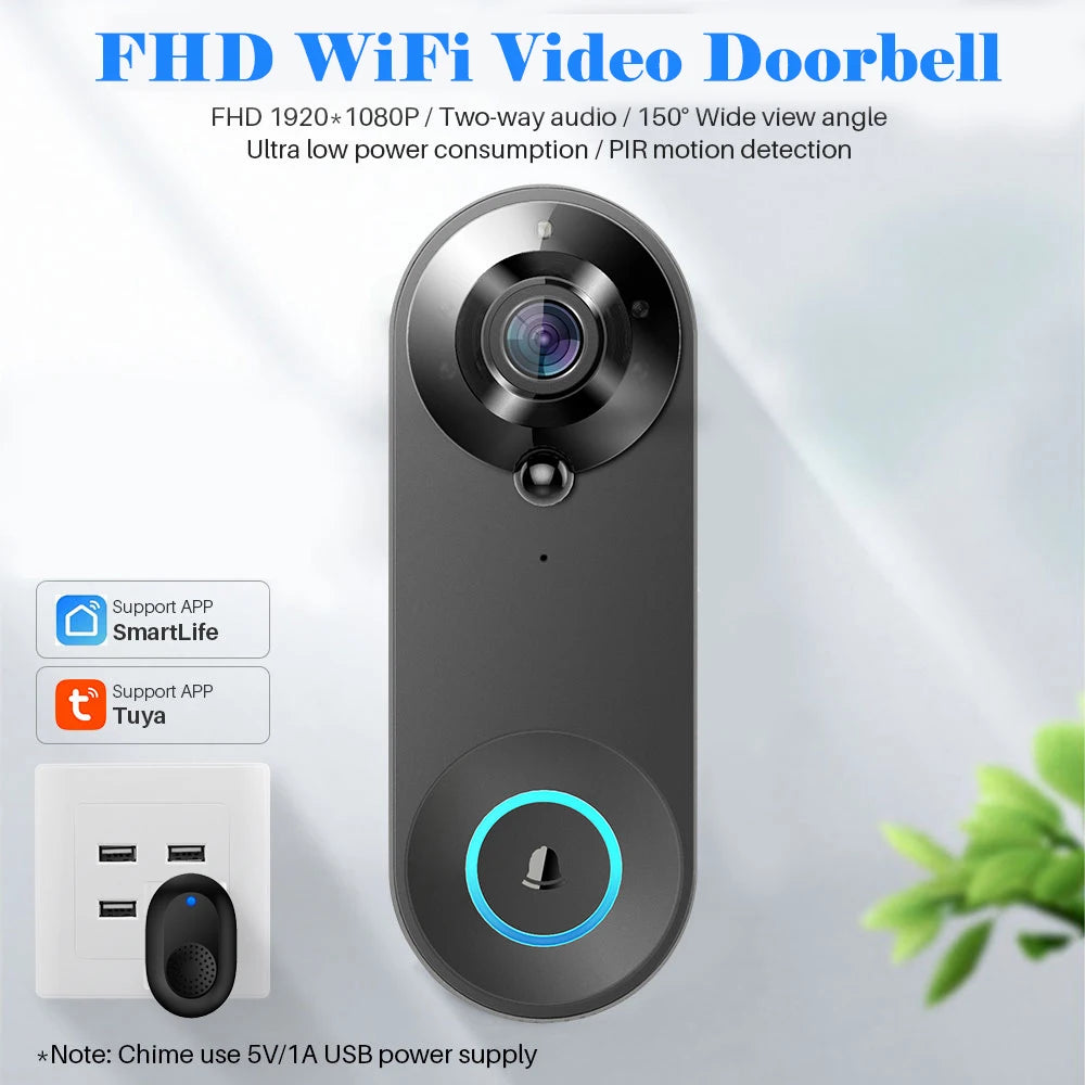 1080P Wireless WIFI Doorbell Video Intercom Door Bell with Camera Tuya Smart Home for Security Protection PIR Motion Detection