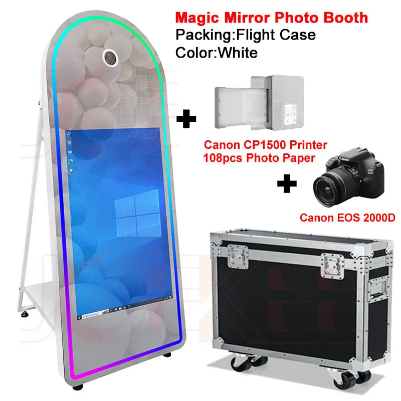 DSLR Photo Booth 32" Selfie Touch Screen Machine Magic Mirror Photo Booth for Party Wedding Events Christmas With Flight Case