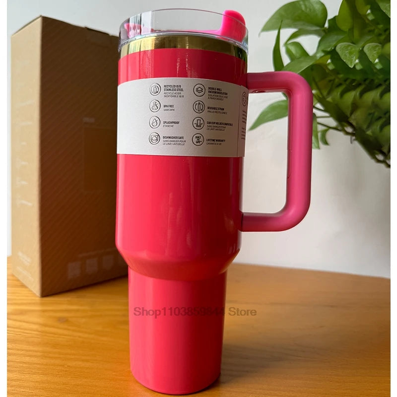 40Oz Stainless Steel Vacuum Insulated Tumbler Cups Brand With Lids And Straws Handle Straw Leakproof Flip Coffee Mugs