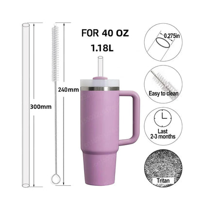 Replacement Transparent Straw Compatible with Stanley 40 oz 30 oz Cup Tumbler,Reusable Straw with Cleaning Brush,Clear