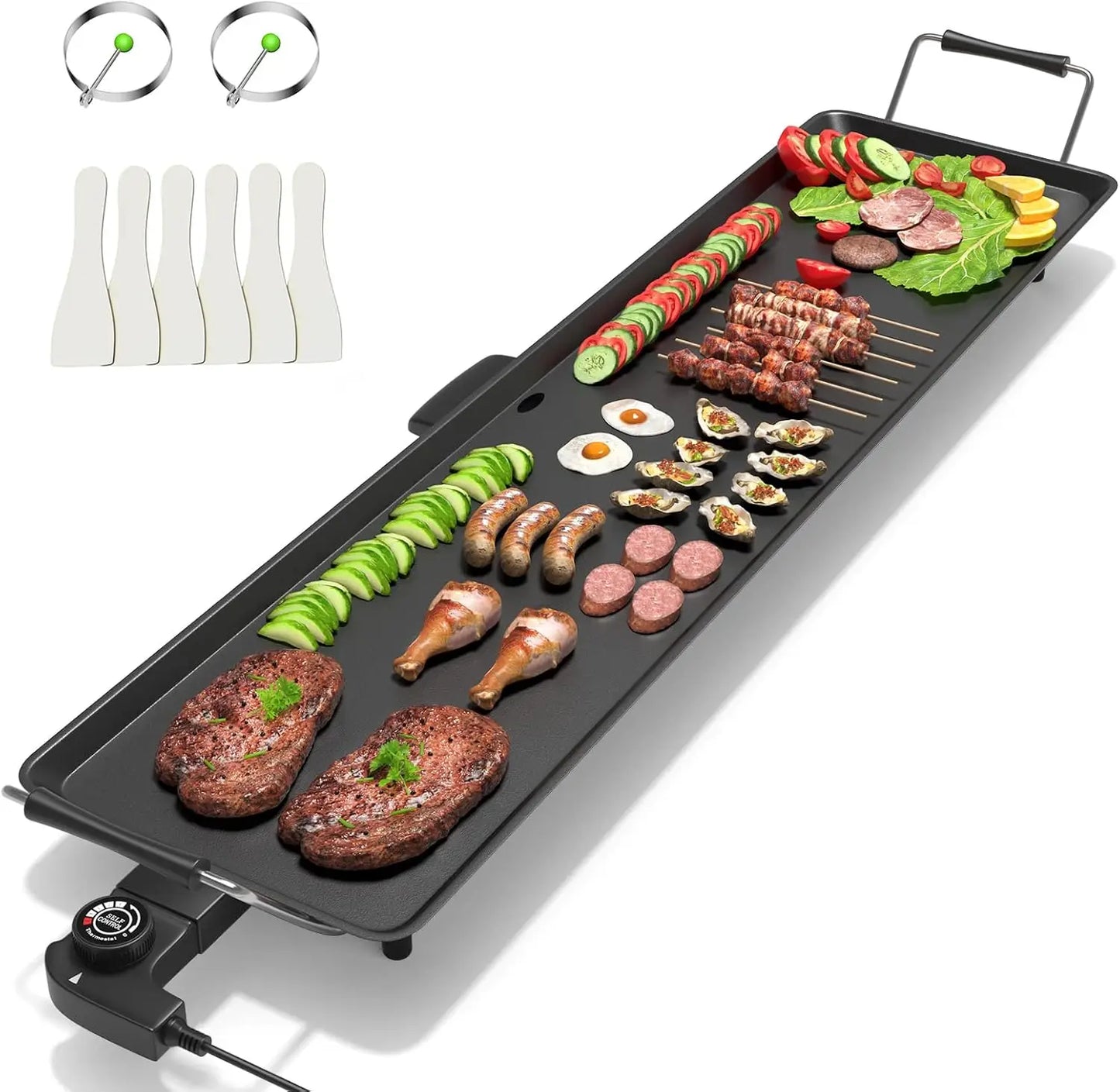 35" Electric Griddle Teppanyaki Grill, Nonstick Extra Large Cooking Plate for Pancake Barbecue, Indoor Outdoor Table Top