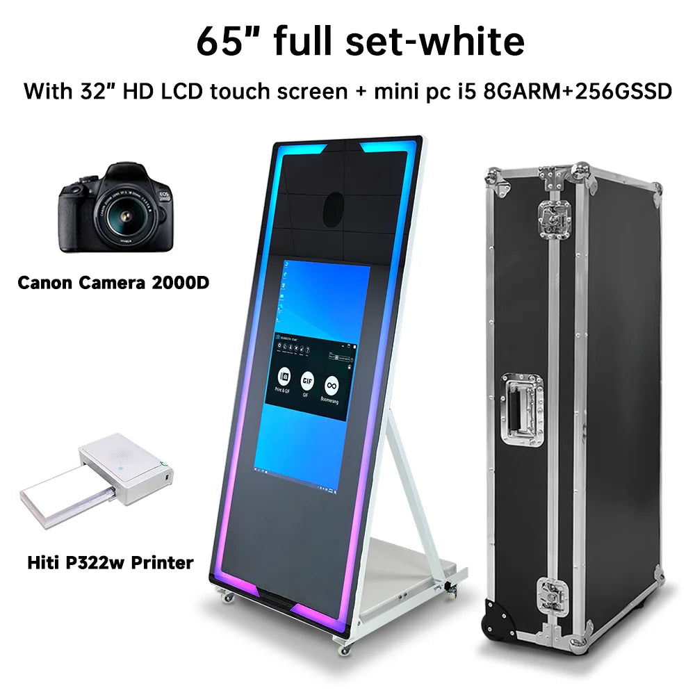 40 65in Touch Screen Magic Mirror Photo Booth Machine With mini PCPortable Selfie Mirror Photo Booth Kiosk For Parties Events