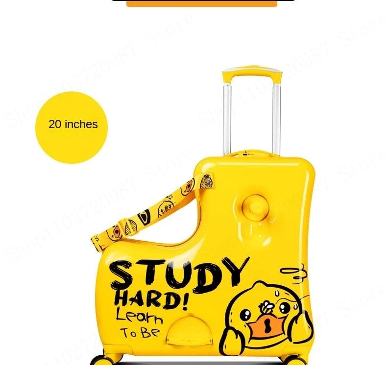 Cute Pony Cartoon Children Suitcase Duck Pattern Ride on Luggage Case 20 24 inch Cabin Carry-on Suitcase TSA Lock