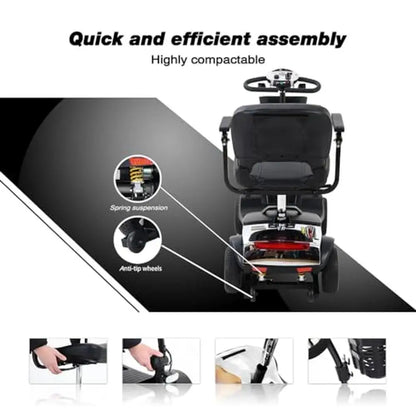 4-Wheel Electric Wheelchair Mobility Scooter 300W Motor Long Range Extended Battery with Charger Basket LED Lights Swivel Seat