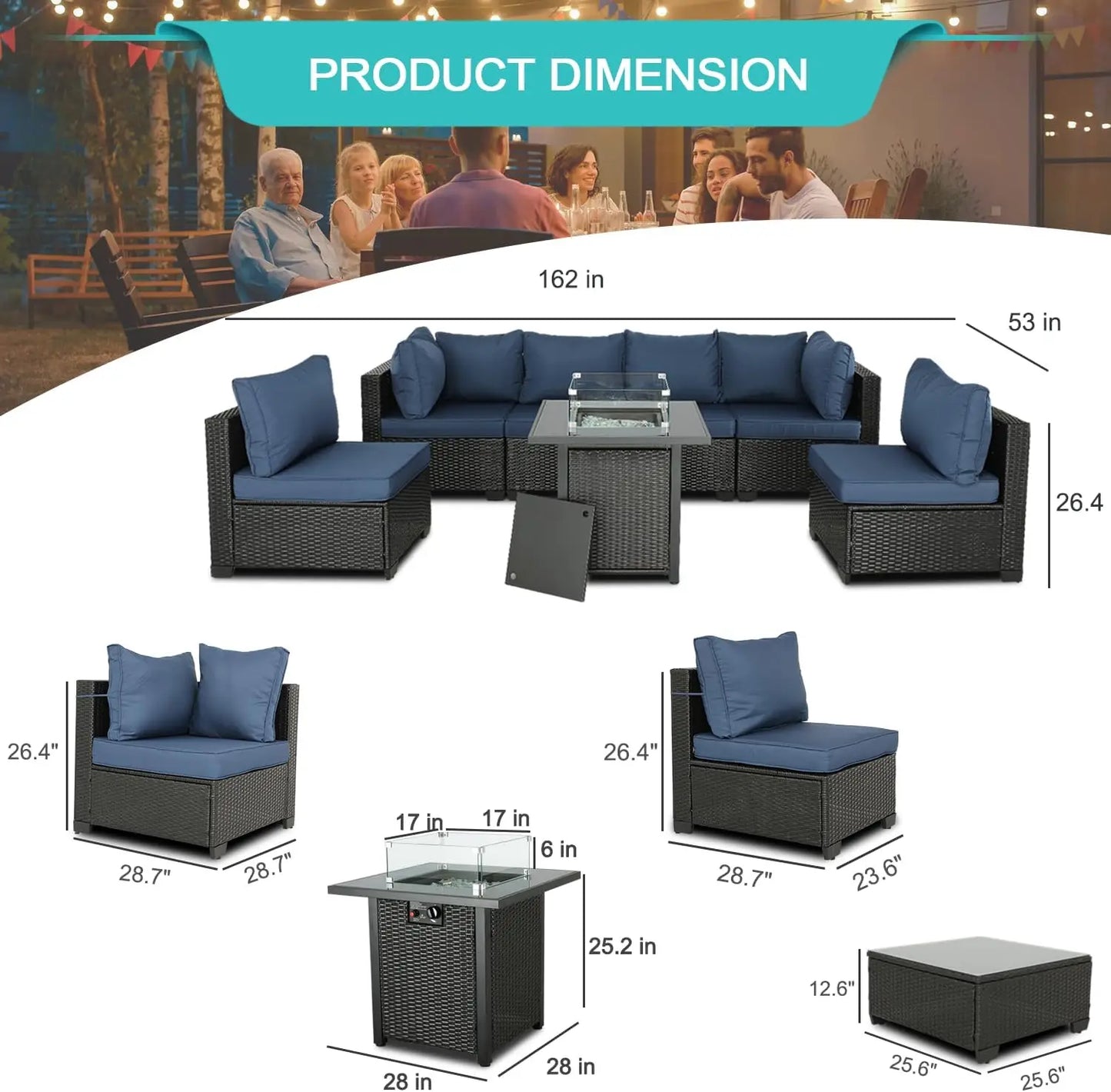 Patio Furniture Sets Outdoor Sectional PE Rattan Outdoor Furniture Patio Conversation Set with Cushions for Balcony Lawn