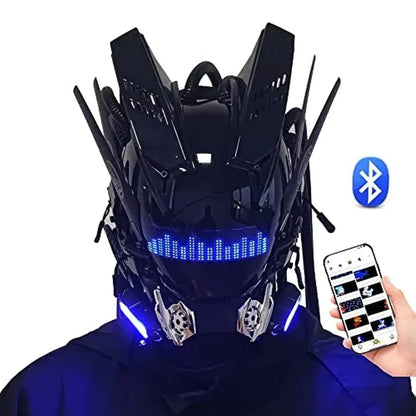 JAUPTO Punk Mask Cosplay for Men,Bluetooth APP Techwear mask, Halloween Cosplay Costume Accessory with LED Lamp, Futuristic Mask