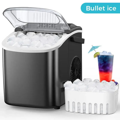 COWSAR Bullet Ice Maker Countertop with Self-Cleaning, 26.5lbs/24Hrs, 6 Mins/9 Pcs Bullet Ice, Portable Ice Maker