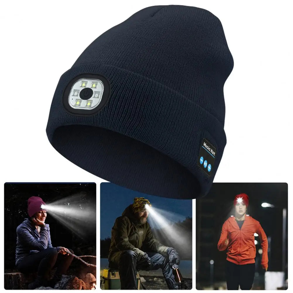 Music Call Enabled Beanie Rechargeable Bluetooth Led Winter Cap with High Brightness Illumination Wireless Music for Camping