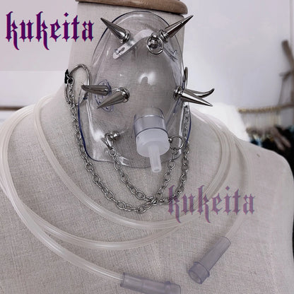 Gothic Grunge Rivets Chain Pvc Mask Cosplay Cyberpunk Handmade Decorative Masks Transparent Breath Masks Techwear