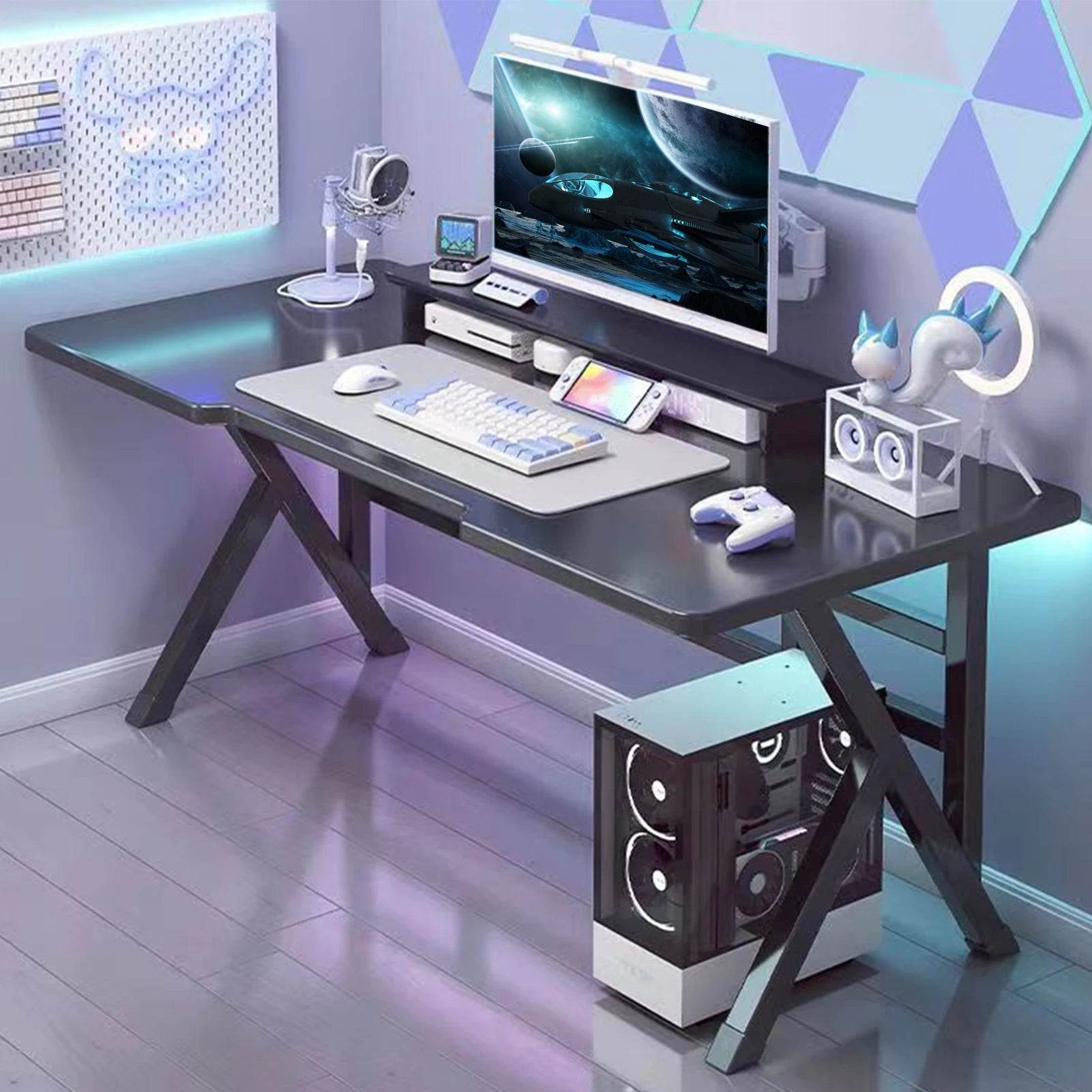 Gaming Desk Computer Desk Home Office Desk Extra Large Modern Ergonomic Black Table Gamer Workstation - MarvelouStoree