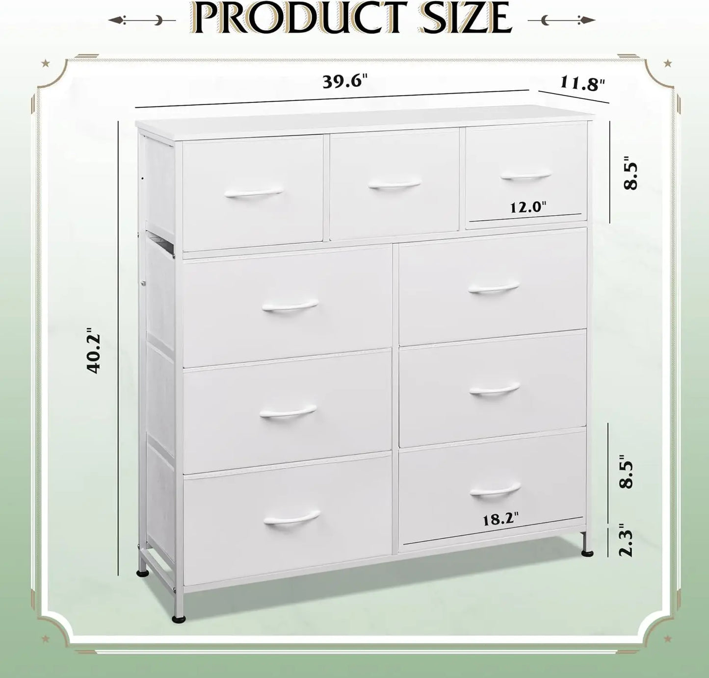 9-Drawer Dresser, Fabric Storage Tower for Bedroom, Hallway, Closet, Tall Chest Organizer Unit for Bedroom with Fabric Bins