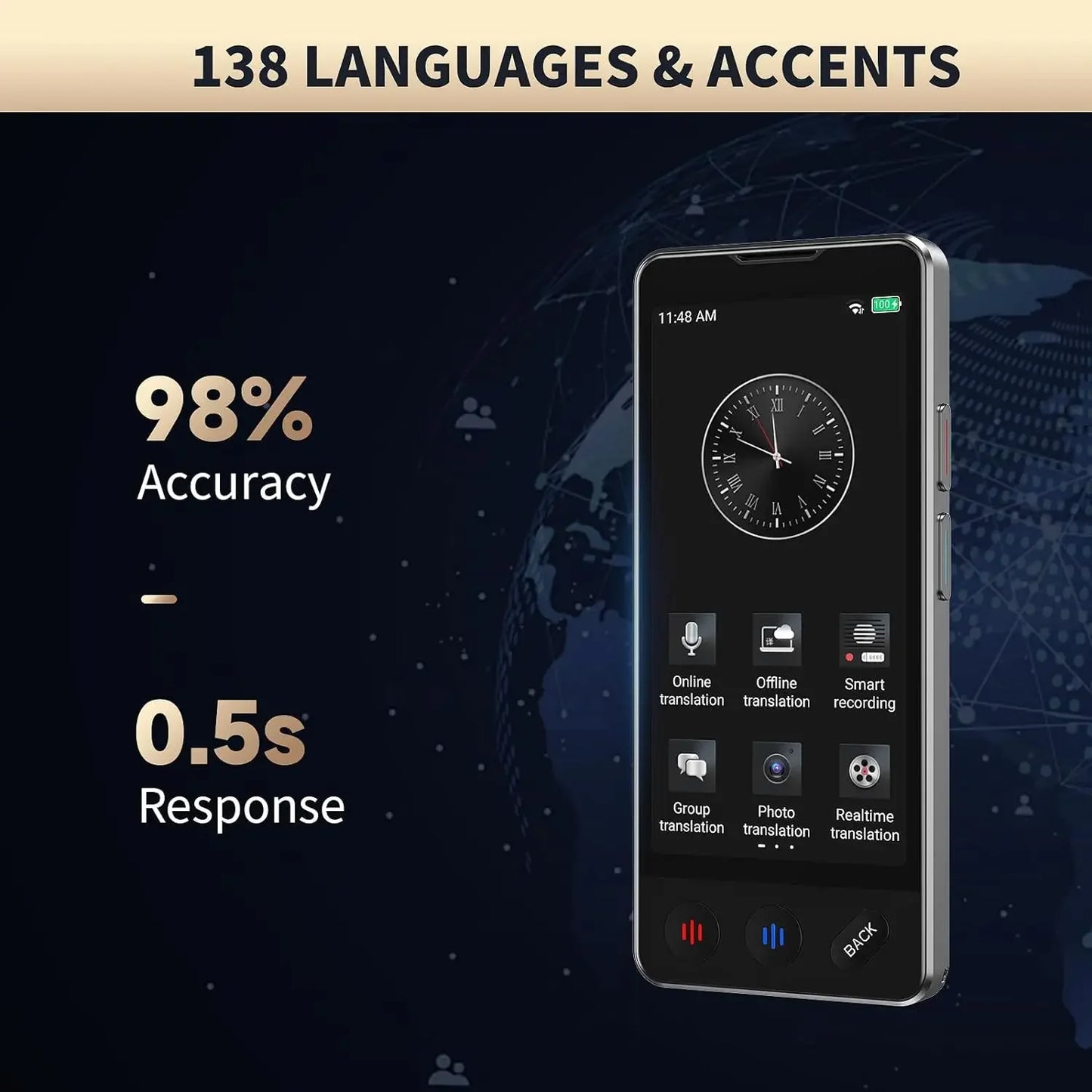 Smart AI ChatGPT Voice Assistant Accurate Translator Touch Screen Support 140 Languages Photo Offline Record Fast Translation