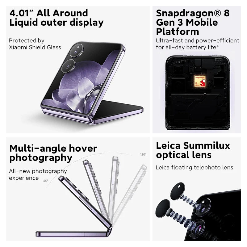 2024 World Premiere Xiaomi MIX Flip Global Version 12GB 512GB Foldable 4.01" Outer Display Snapdragon 8 Gen 3 Leica 50MP Camera