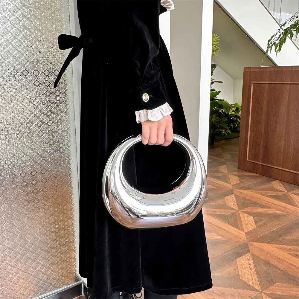 MOODS Golden Evening Handbag For Women PVC Wrist Bag Dinner Party Wedding Round Handle Clutch Purse 2024 Luxury Designer Handbag