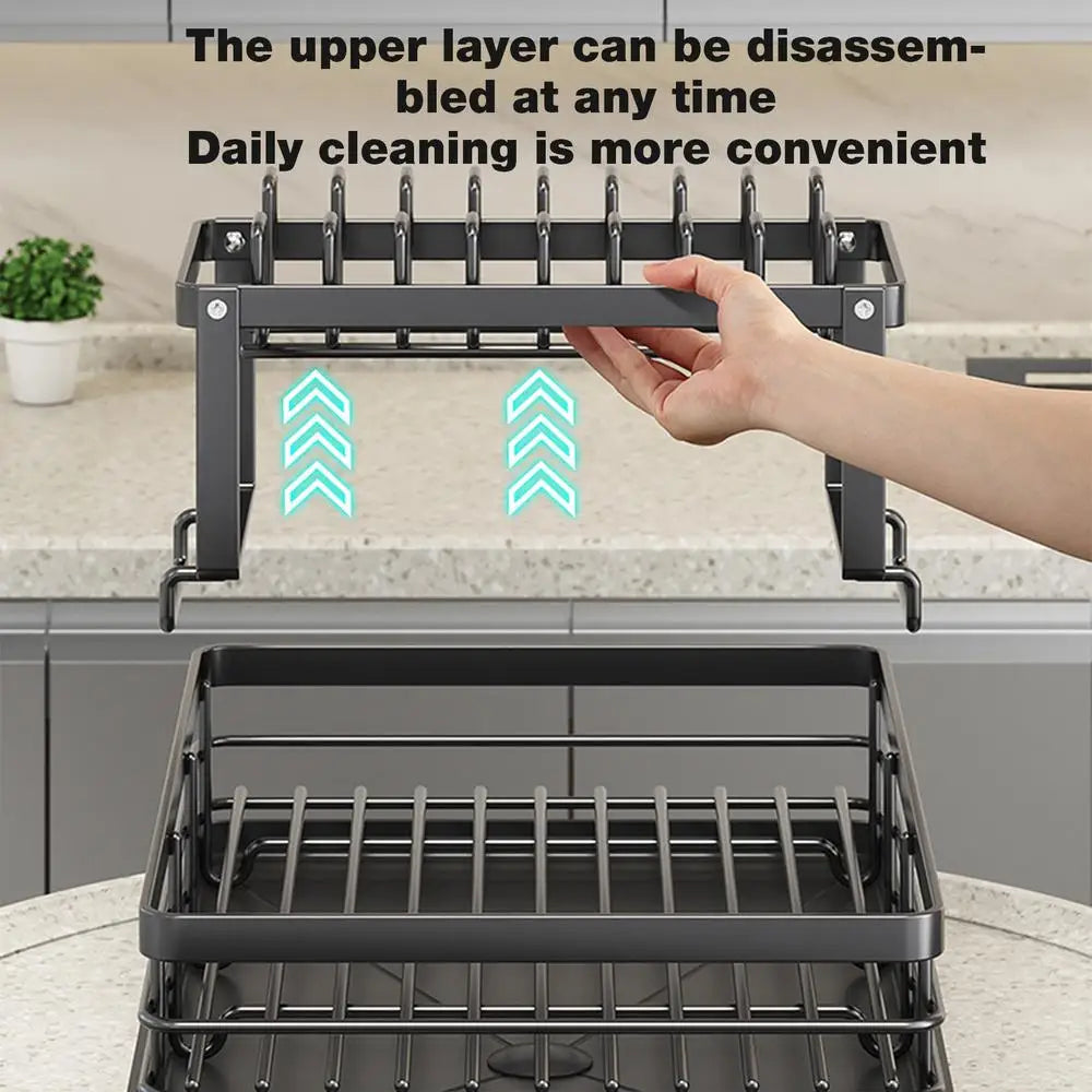 Dish Drying Rack Kitchen Adjustable Stainless Steel 2 Tier Plates Organizer Dish Bowl Drainer Storage Rack Kitchen Utensils