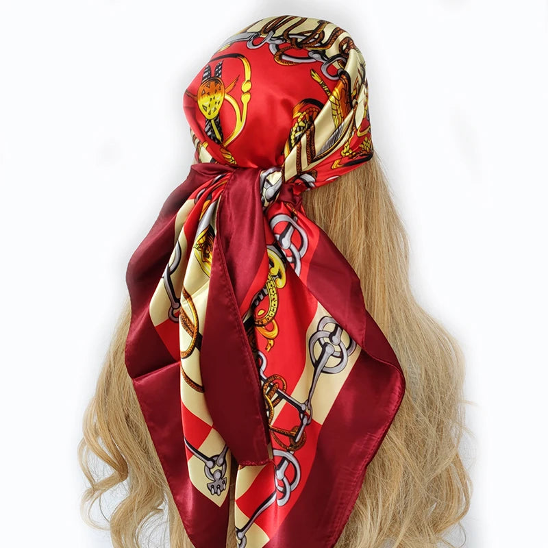 new 90*90cm fashion Silk Scarf Scarftop Headwraps Women Vintage Four Seasons Hair Scarve Hijab Foulard Bandana Femme Headscarf