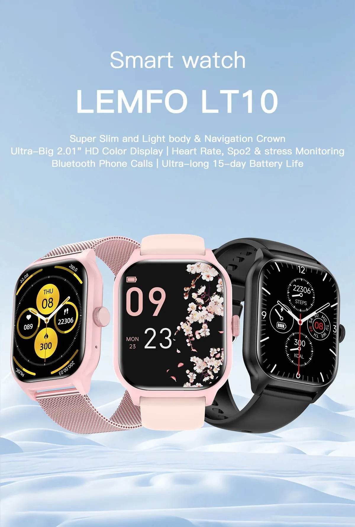 LEMFO LT10 Smart Watch 2024 Android Gift Bluetooth Call Smartwatch 2024 Touch Dial Music Fitness Tracker Sports Watches - MarvelouStoree