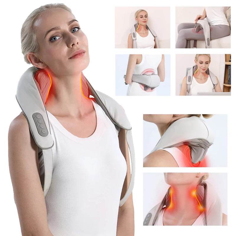 Wireless Neck and Back Massager Electric Neck Shoulder Massager, 6D Shiatsu Kneading Massage Shawl Cervical Trapezius Massager - MarvelouStoree