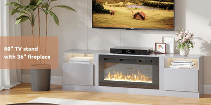 Fireplace TV Stand Entertainment Center With 36" Fireplace, Wooden TV Stand For TVs Up To 80", Media TV Console With Hig