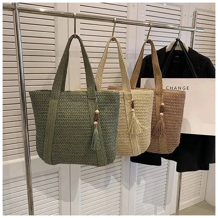 Elegant Ladies Straw Woven Handbag Women Holiday Beach Commute Casual Tote Top-Handle Bags Fashion Retro Shoulder Bags 2024