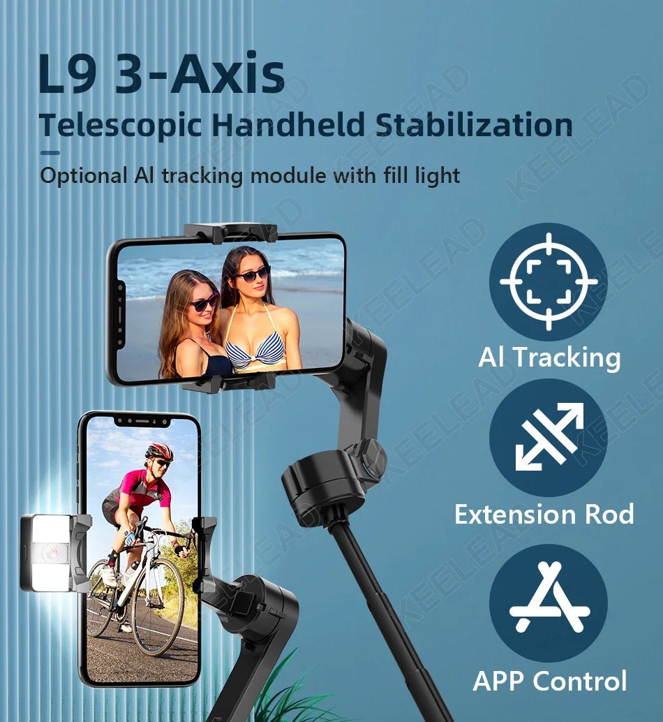 3-Axis Gimbal Foldable Mobile Phone Stabilizer with Selfie Stick for Smartphone Anti-shake Gimbal with Extension Rod for Vlog