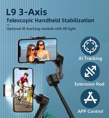 3-Axis Gimbal Foldable Mobile Phone Stabilizer with Selfie Stick for Smartphone Anti-shake Gimbal with Extension Rod for Vlog