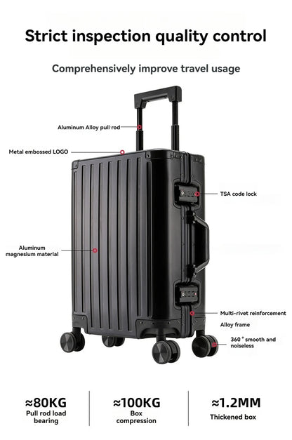 2024 New Large Capacity Durable Luggage Magnalium Aluminum Alloy Men Man Women Carry-On Boarding Travel 20/24/26/28