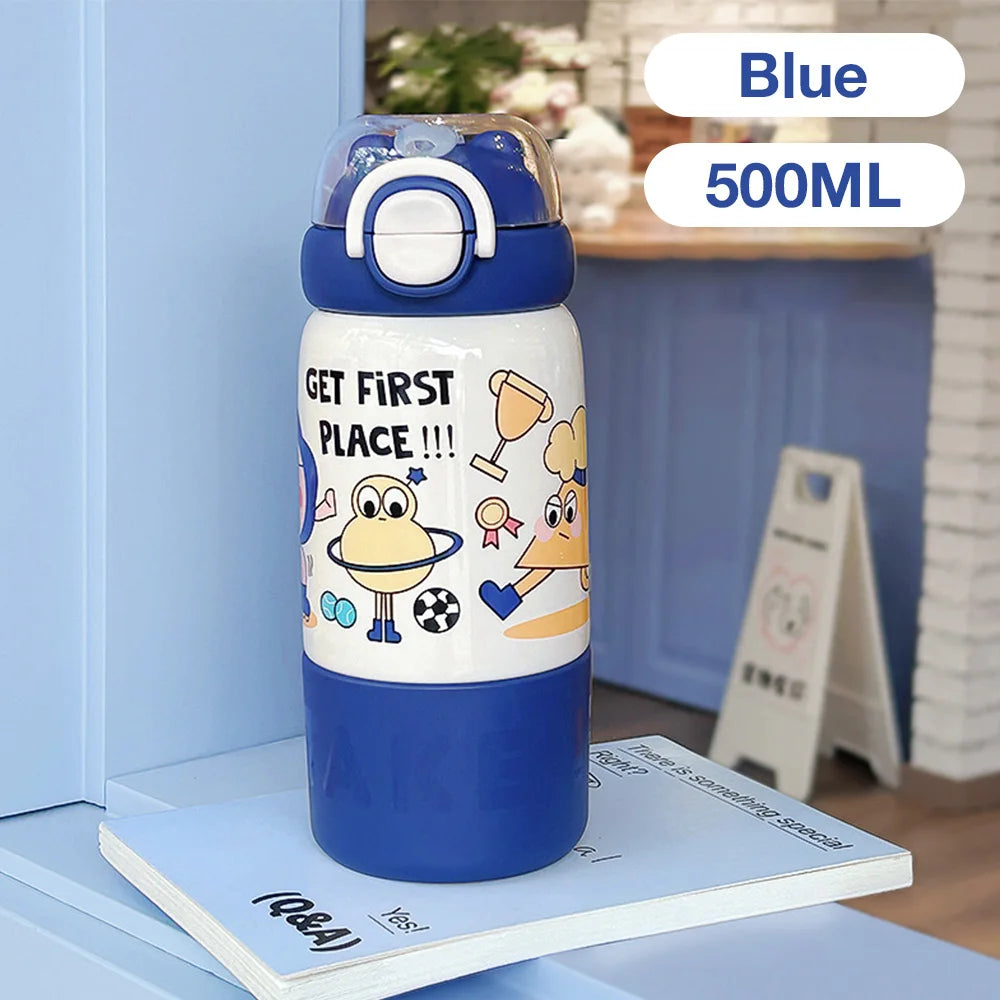 500ML Cartoon Kids Thermos Bottle Cute Children's Thermal Water Bottle 316 Stainless Steel Thermos Mug For Outdoor Water Cup ﻿