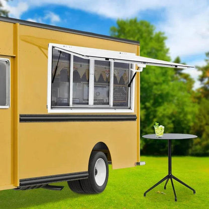 Concession Window 48'' x 30'', Aluminum Alloy Food Truck Service Window with 4 Horizontal Sliding Screen Windows & Awning Door & - MarvelouStoree