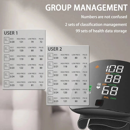 Wrist Type Blood Pressure Monitor LED Display Fast Measurement Digital Tensiometer BP Tonometer Heart Rate USB Rechargeable