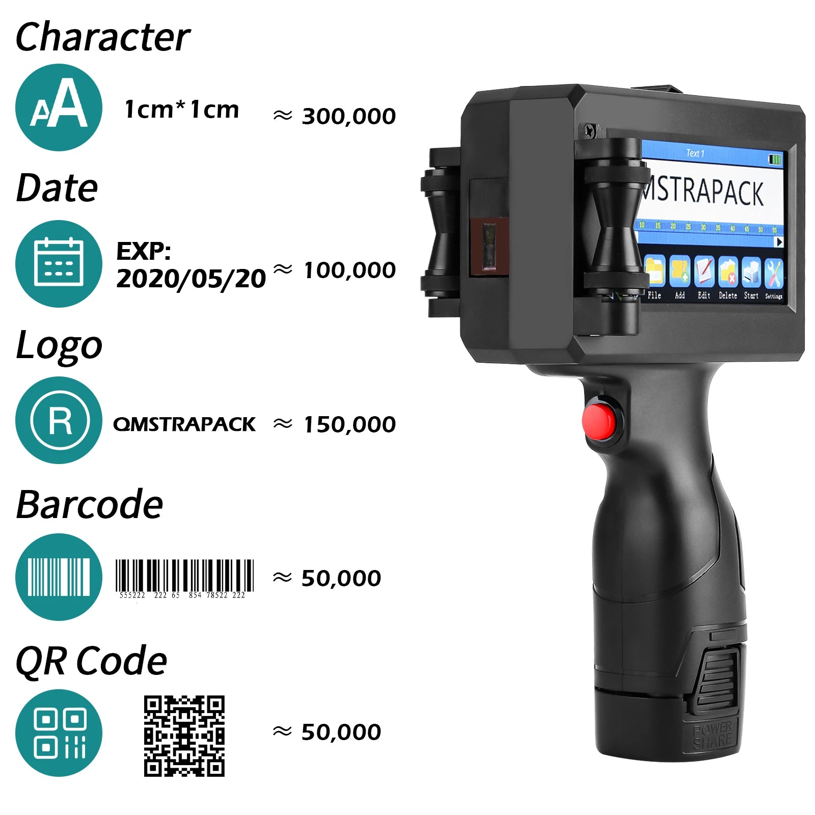 Non-encrypted Handheld Inkjet Printer Gun 12.7mm with Fast-Drying Ink for Text QR Barcode Batch Number Logo Date Label Printer