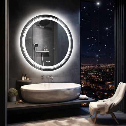 Large Round  LED Lighted Bathroom Mirror Wall Mount Vanity Frameless Backlit Touch Dimmer Switch Anti-Fog 3 Color