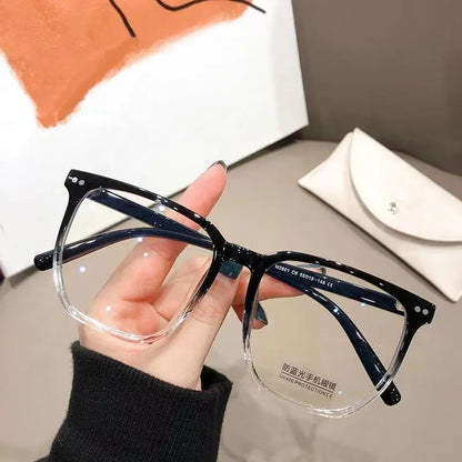 A Fashionable And Trendy Anti Blue Light Large Frame With Gradient Wood Grain Flat Light Glasses Frame For Women