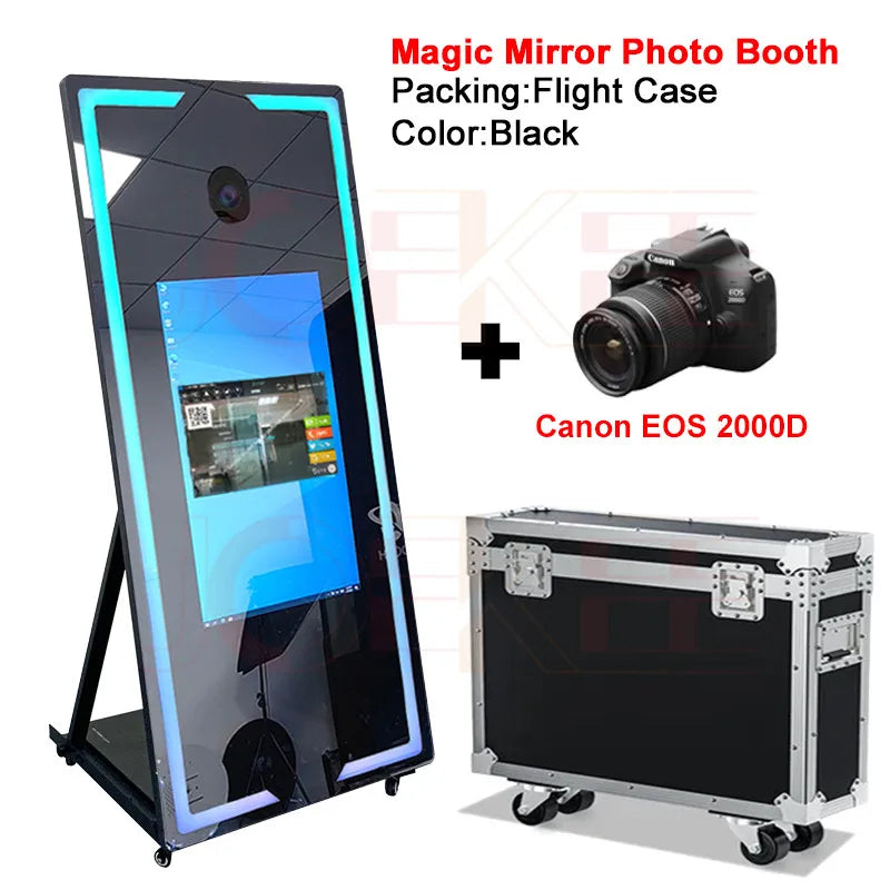 Portable Mirror Photo Booth Selfie Machine 32in Touch Screen Built-in Mini PC 65 inch Magic Mirror Photo Booth for Partys Events