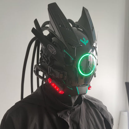 JAUPTO Cyberpunk mask  round lights with woven masks role-playing Halloween suitable for party music festival accessories