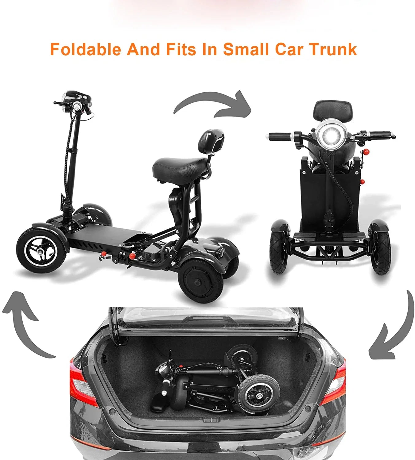 Foldable Mobility Scooter Adults Portable Electric Scooter 500W36V15AH Leisure Tricycle Mini Small Parent-child 4 Wheel Elderly