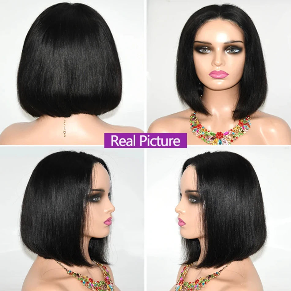 14Inch Wear And Go Glueless Wigs Short Straight Human Hair Bob Straight PreCut Lace Frontal Wigs Upgraded No Glue Wigs For Women