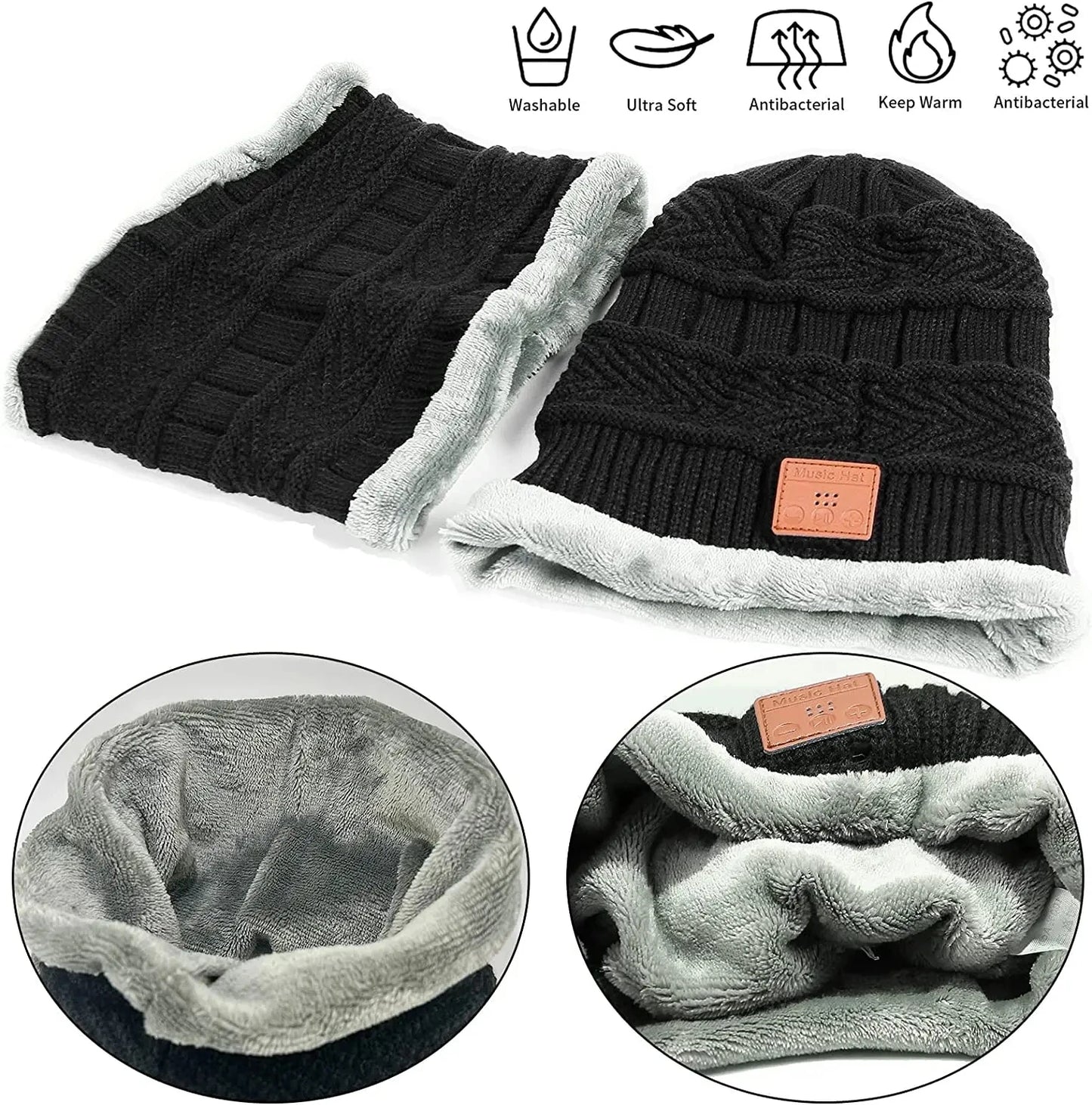 Bluetooth Beanie music Hat bluetooth headphones Winter Warm Knitted Fleece Hat with soft Scarf Handsfree call Outdoor Sports