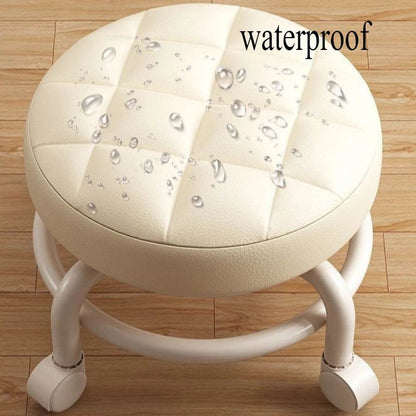 Low Stool with Wheels Waterproof Durable Leather Fabric Portable Small Round Stool Thickening Seat Cushion Simple Soft Stool - MarvelouStoree