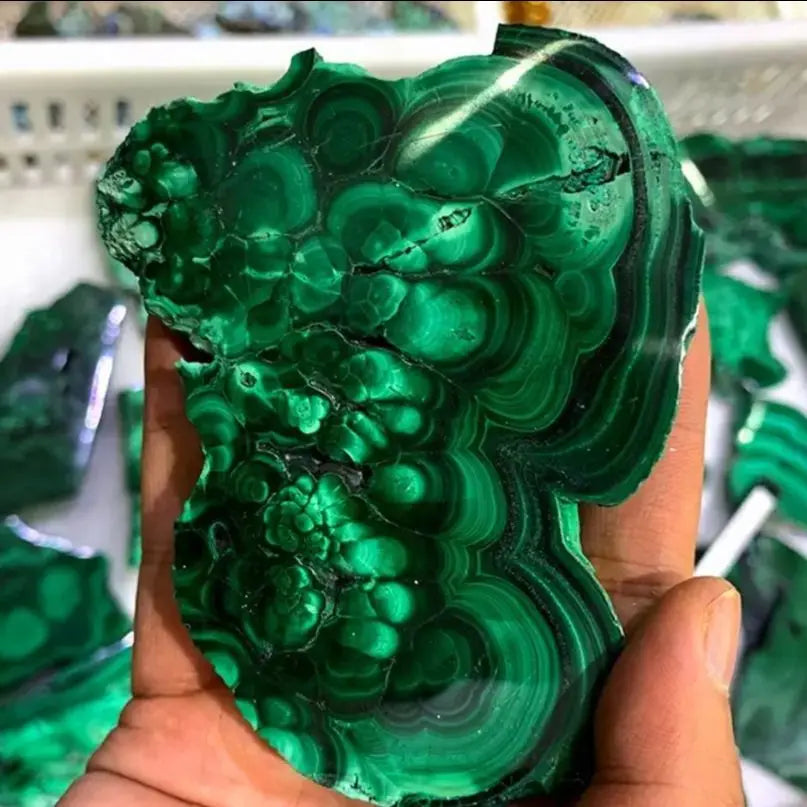 Natural Malachite Slate Cut Sheet Healing Malachite Slice Stones Polished Raw Malachite Plate Stones Decor 1pc