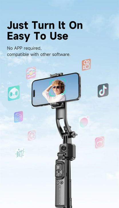 Selfie stick Tripod gimbal for Cell Phone 360°Auto-Rotation AI Tracking Stabilizer Shooting Quadrapod with Optional Fill Light