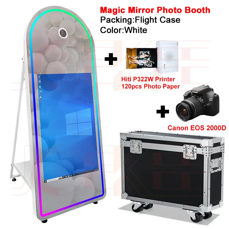 DSLR Photo Booth 32" Selfie Touch Screen Machine Magic Mirror Photo Booth for Party Wedding Events Christmas With Flight Case