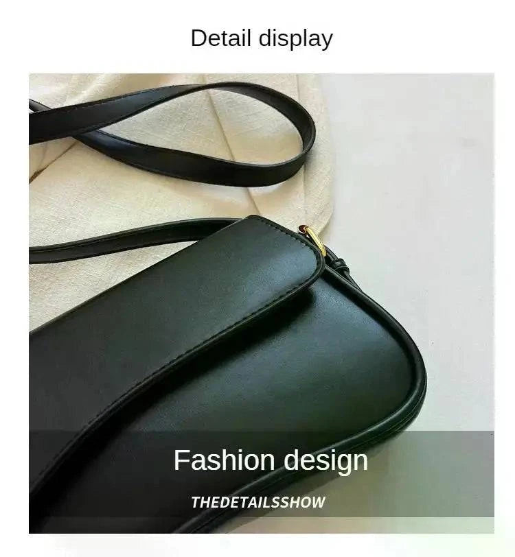 Vintage Leather Crossbody Bags for Women 2024 Designer Female Small Flap Shoulder Underarm Bag Armpit Handbags and Purses