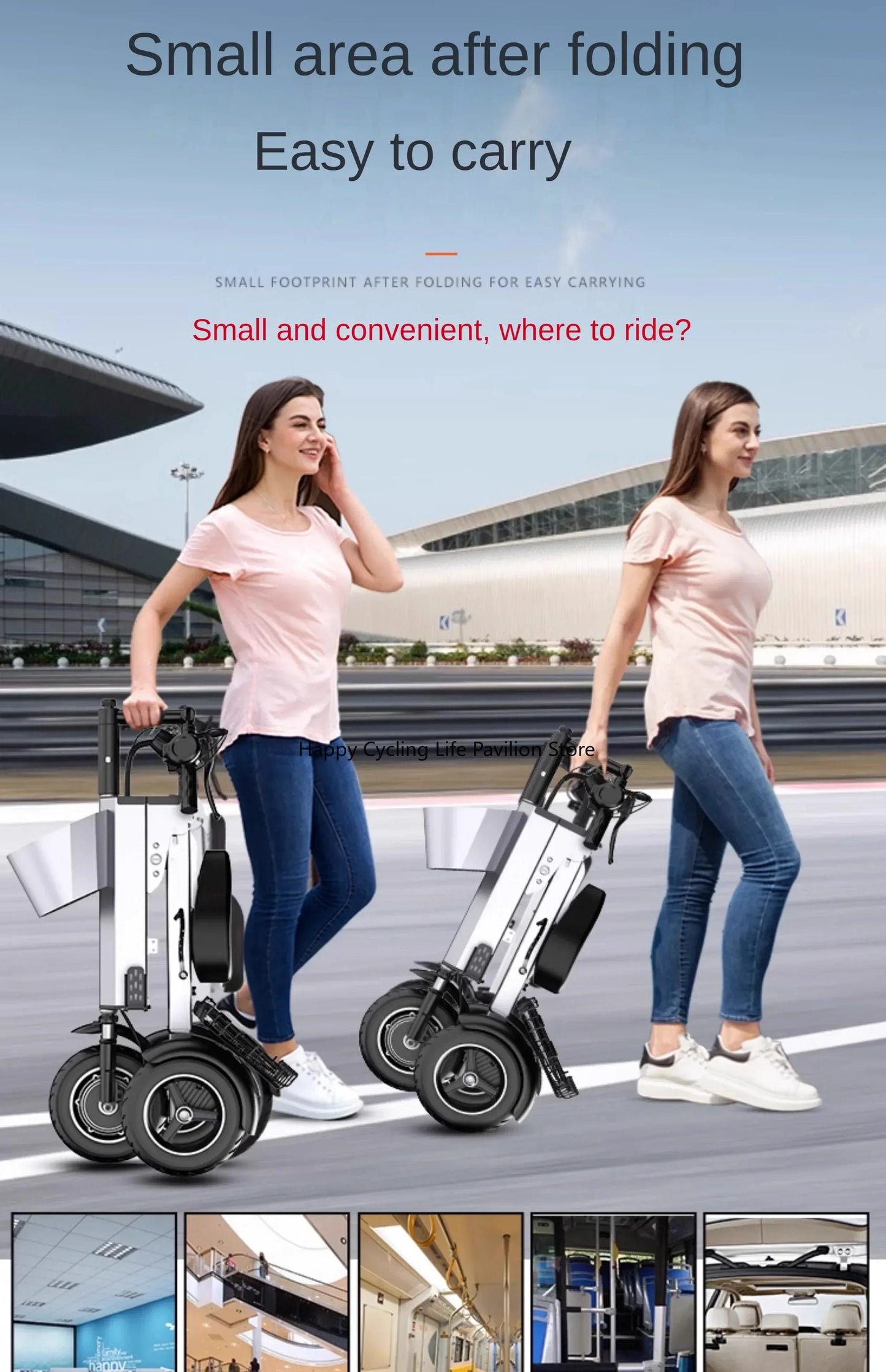 Folding Electric Tricycle With Removable Basket 48V 450W Mini Portable 3 Wheel Electric Scooter With Camping Trailer Support APP